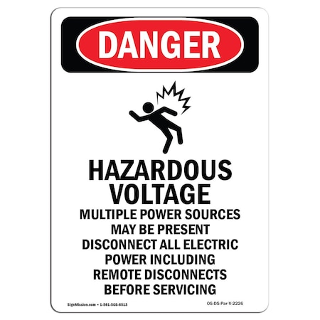 Signmission OSHA Danger Sign, 18" Height, Rigid Plastic, Hazardous Voltage, Portrait, 1218-V-2226 OS-DS-P-1218-V-2226